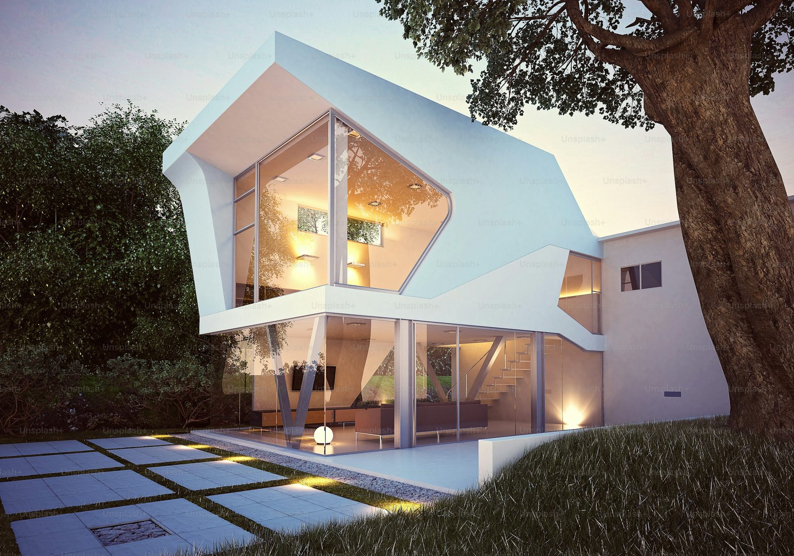 Architectural Modern Villa — Floor-to-Ceiling Glass, Garden
