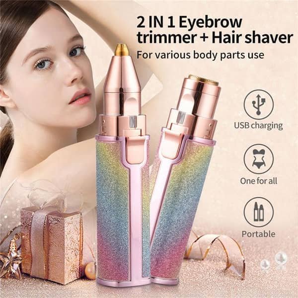 2-in-1 Eyebrow Trimmer + Hair Shaver — USB Rose Gold
